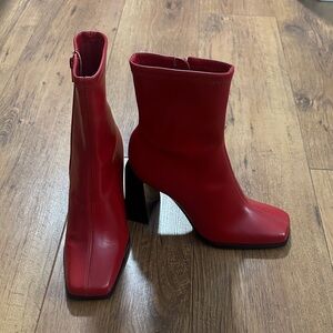 Gianni Bini Red Square-Toe Block Heel Ankle Boots